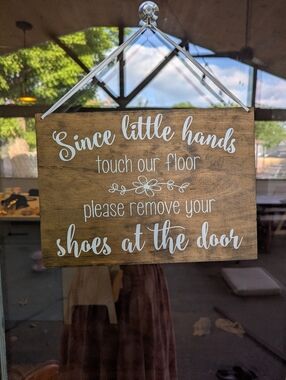 Wooden No Shoes Sign